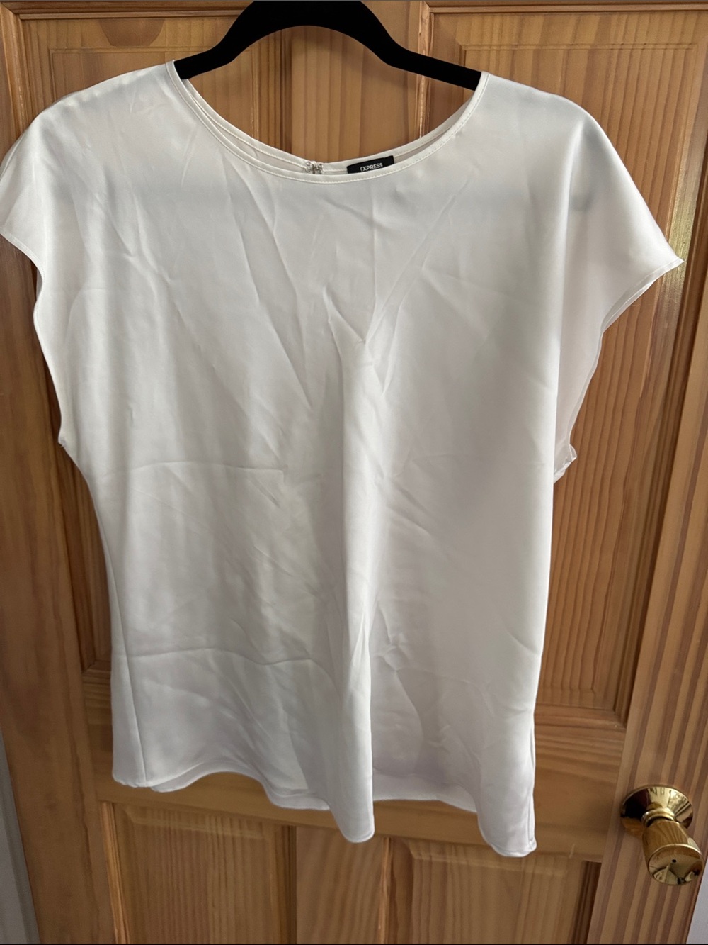 Express White Cap-Sleeve Satin Blouse